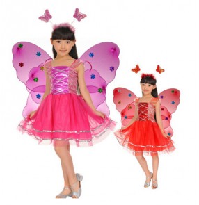 Fuchsia red violet purple yellow white pink hot pink girls kids child fairy butterfly  wing school play princess party cos play stage Sparklers performance modern dance dresses outfits 